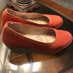 Coral/orange Fly London wedge pumps, size 38